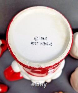 Vtg 1960 Holt Howard Winking Santa Claus Pitcher & 6 Mug set in Original Box
