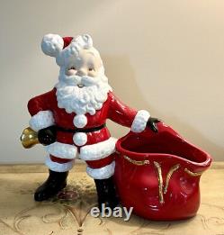 Vtg 70s Atlantic Mold Ceramic Glazed 12 Santa Claus with Bag Toys-22k Gold Bell