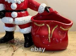 Vtg 70s Atlantic Mold Ceramic Glazed 12 Santa Claus with Bag Toys-22k Gold Bell