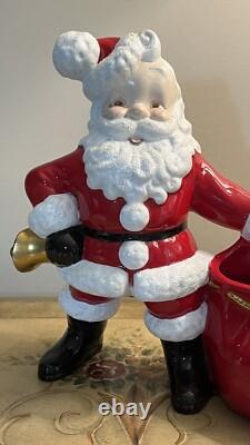 Vtg 70s Atlantic Mold Ceramic Glazed 12 Santa Claus with Bag Toys-22k Gold Bell