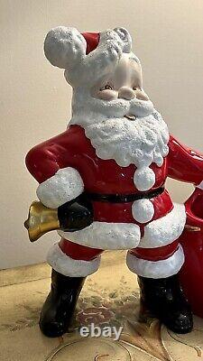 Vtg 70s Atlantic Mold Ceramic Glazed 12 Santa Claus with Bag Toys-22k Gold Bell