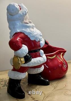 Vtg 70s Atlantic Mold Ceramic Glazed 12 Santa Claus with Bag Toys-22k Gold Bell