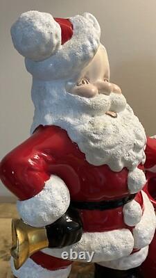 Vtg 70s Atlantic Mold Ceramic Glazed 12 Santa Claus with Bag Toys-22k Gold Bell