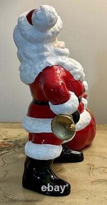 Vtg 70s Atlantic Mold Ceramic Glazed 12 Santa Claus with Bag Toys-22k Gold Bell