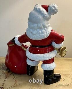 Vtg 70s Atlantic Mold Ceramic Glazed 12 Santa Claus with Bag Toys-22k Gold Bell