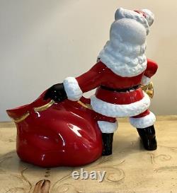 Vtg 70s Atlantic Mold Ceramic Glazed 12 Santa Claus with Bag Toys-22k Gold Bell