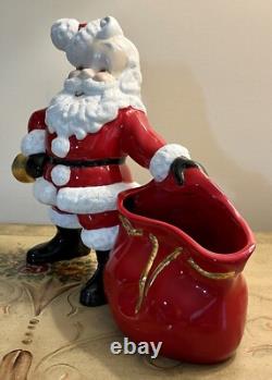 Vtg 70s Atlantic Mold Ceramic Glazed 12 Santa Claus with Bag Toys-22k Gold Bell