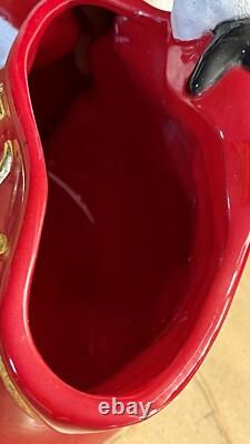 Vtg 70s Atlantic Mold Ceramic Glazed 12 Santa Claus with Bag Toys-22k Gold Bell
