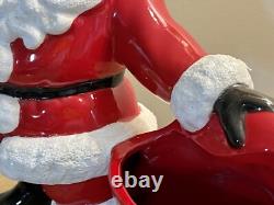 Vtg 70s Atlantic Mold Ceramic Glazed 12 Santa Claus with Bag Toys-22k Gold Bell