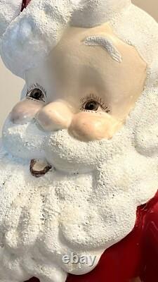Vtg 70s Atlantic Mold Ceramic Glazed 12 Santa Claus with Bag Toys-22k Gold Bell