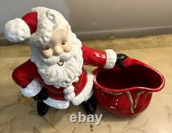Vtg 70s Atlantic Mold Ceramic Glazed 12 Santa Claus with Bag Toys-22k Gold Bell