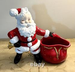 Vtg 70s Atlantic Mold Ceramic Glazed 12 Santa Claus with Bag Toys-22k Gold Bell