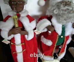 Vtg Animated Afro American Mr. & Mrs. Santa Claus Christmas Lighted Figures 24