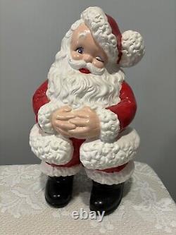 Vtg Atlantic Mold Ceramic Winking Santa and Mrs. Claus Christmas Figures Kitsch