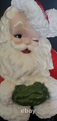 Vtg Atlantic Mold Ceramic Winking Santa and Mrs. Claus Christmas Figures Kitsch