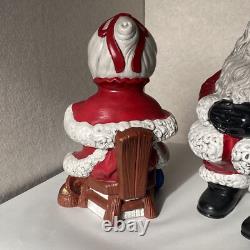 Vtg Atlantic Mold Winking Santa Mrs. Claus Christmas Figures 1980s Ceramic 15