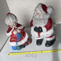 Vtg Atlantic Mold Winking Santa Mrs. Claus Christmas Figures 1980s Ceramic 15