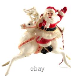 Vtg Christmas Rosbro Hard Plastic Santa Claus on Reindeer LARGE toys