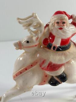 Vtg Christmas Rosbro Hard Plastic Santa Claus on Reindeer LARGE toys