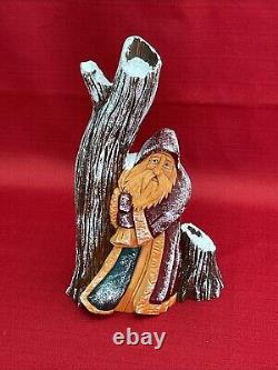 Vtg Hand Carved Santa Tree Wood Figure Signed Pauline Connors 1999 Folk Art 9.5