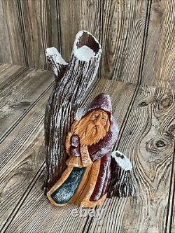 Vtg Hand Carved Santa Tree Wood Figure Signed Pauline Connors 1999 Folk Art 9.5