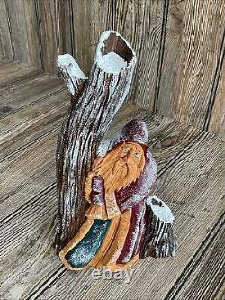 Vtg Hand Carved Santa Tree Wood Figure Signed Pauline Connors 1999 Folk Art 9.5