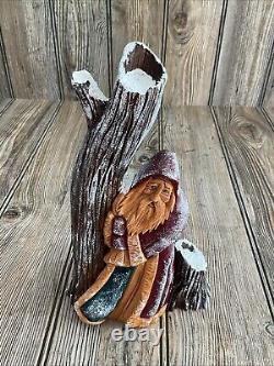 Vtg Hand Carved Santa Tree Wood Figure Signed Pauline Connors 1999 Folk Art 9.5