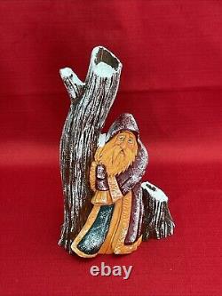 Vtg Hand Carved Santa Tree Wood Figure Signed Pauline Connors 1999 Folk Art 9.5