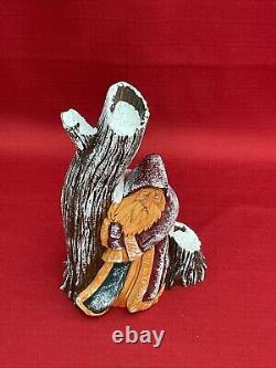 Vtg Hand Carved Santa Tree Wood Figure Signed Pauline Connors 1999 Folk Art 9.5