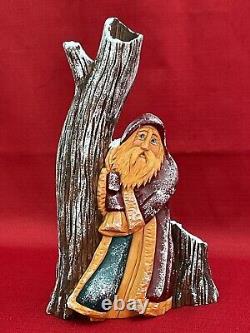 Vtg Hand Carved Santa Tree Wood Figure Signed Pauline Connors 1999 Folk Art 9.5