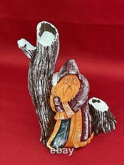 Vtg Hand Carved Santa Tree Wood Figure Signed Pauline Connors 1999 Folk Art 9.5