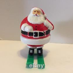 Vtg Hard Plastic Rosbro Santa Claus On Skis Candy Container White Painted Face