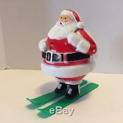 Vtg Hard Plastic Rosbro Santa Claus On Skis Candy Container White Painted Face