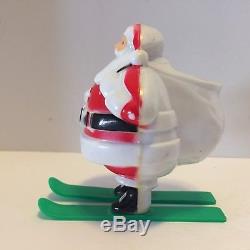 Vtg Hard Plastic Rosbro Santa Claus On Skis Candy Container White Painted Face
