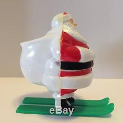 Vtg Hard Plastic Rosbro Santa Claus On Skis Candy Container White Painted Face