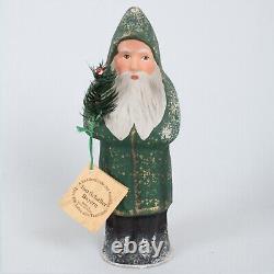 Vtg Ino Schaller Santa Claus Candy Container Green Belsnickle Paper Mache 10.5