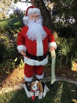 Vtg Large Realistic Life Size Santa Claus With Animated Dog