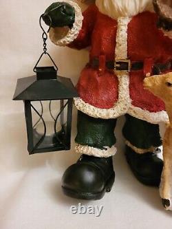 Vtg Large Santa Claus Deer Lantern Hand Painted Christmas Figure 14.5 Tall