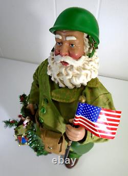 Vtg Military Soldier Santa Dept 56 Clothtique Figurine Santa Doll with Gifts GREEN