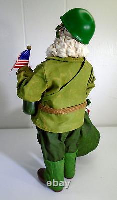 Vtg Military Soldier Santa Dept 56 Clothtique Figurine Santa Doll with Gifts GREEN