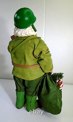 Vtg Military Soldier Santa Dept 56 Clothtique Figurine Santa Doll with Gifts GREEN