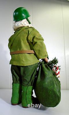 Vtg Military Soldier Santa Dept 56 Clothtique Figurine Santa Doll with Gifts GREEN