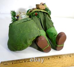 Vtg Military Soldier Santa Dept 56 Clothtique Figurine Santa Doll with Gifts GREEN