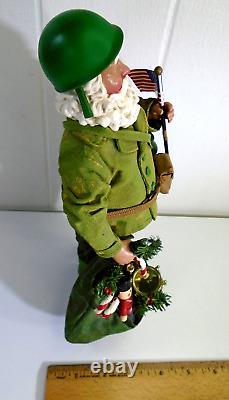 Vtg Military Soldier Santa Dept 56 Clothtique Figurine Santa Doll with Gifts GREEN