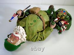 Vtg Military Soldier Santa Dept 56 Clothtique Figurine Santa Doll with Gifts GREEN