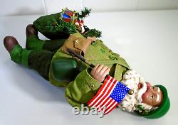 Vtg Military Soldier Santa Dept 56 Clothtique Figurine Santa Doll with Gifts GREEN