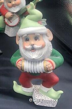 Vtg Musical Dancing Rotating Santa Elves Ragtime Band Christmas Party Ceramic