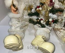 Vtg RARE White Christmas Mr. & Mrs. Santa Claus Figures Old World Showcase