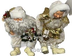 Vtg RARE White Christmas Mr. & Mrs. Santa Claus Figures Old World Showcase