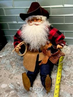 Vtg Rare Cowboy Santa Claus Doll Figure RubberfaceSheepwool Beard Leather Saddle